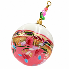 Boule de Noël en porcelaine avec perles 5 cm, fleurs roses et touches turquoise, référence 17, vue 1