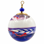 Boule de Noël en porcelaine avec perles 5 cm, fleurs roses et arabesques bleues, référence 18, vue 4