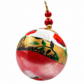 Boule de Noël en porcelaine avec perles 5 cm, coquelicots rouges et bande dorée, référence 19, vue 1