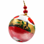 Boule de Noël en porcelaine avec perles 5 cm, coquelicots rouges et bande dorée, référence 19, vue 1