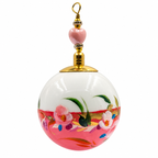 Boule de Noël en porcelaine avec perles 5 cm, fleurs roses et blanches sur corail, référence 20, vue 1