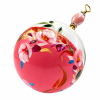 Boule de Noël en porcelaine avec perles 5 cm, fleurs roses et blanches sur corail, référence 20, vue 5
