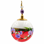 Boule de Noël en porcelaine avec perles 5 cm, fleurs violettes sur corail, référence 22, vue 2