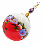 Boule de Noël en porcelaine avec perles 5 cm, fleurs violettes sur corail, référence 22, vue 4