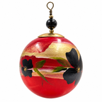 Boule de Noël en porcelaine avec perles 5 cm, fleurs noires sur rouge et or, référence 23, vue 1