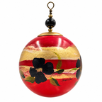 Boule de Noël en porcelaine avec perles 5 cm, fleurs noires sur rouge et or, référence 23, vue 3