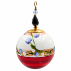 Boule de Noël en porcelaine avec perles 5 cm, petites fleurs bleues et rouge, référence 24, vue 2