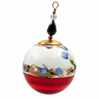 Boule de Noël en porcelaine avec perles 5 cm, petites fleurs bleues et rouge, référence 24, vue 3