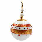 Boule de Noël en porcelaine avec perles 5 cm, rouge, blanc, dorures et strass, référence 25, vue 2
