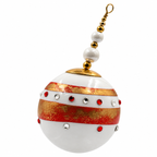 Boule de Noël en porcelaine avec perles 5 cm, rouge, blanc, dorures et strass, référence 25, vue 3