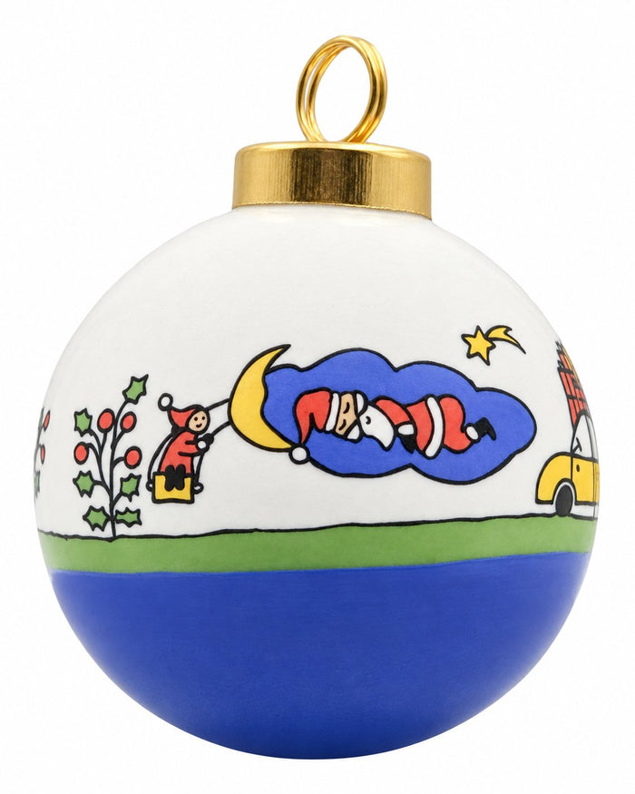 Le Rêve du Père Noël — Boule de Noël en porcelaine peinte à la main