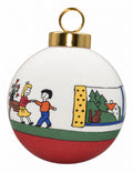 La Veillée de Noël — Boule de Noël peinte à la main — dessous rouge, porcelaine peinte à la main