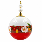 Boule de Noël artisanale personnalisable 6,5 cm, référence 19, vue 5 — Fleurs crème et roses sur rouge