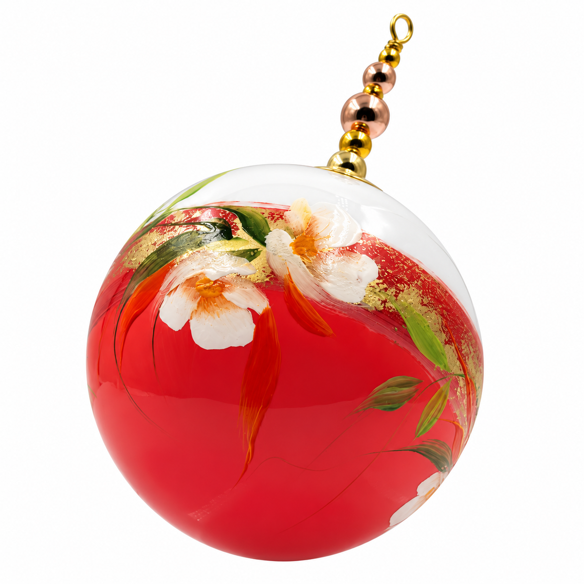 Boule de Noël artisanale personnalisable 6,5 cm, référence 20, vue 5 — Fleurs blanches sur rose