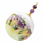 Boule de Noël artisanale personnalisable 6,5 cm – Réf. 22 – Fleurs mauves et tiges dorées – Vue 1