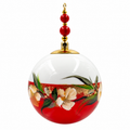 Boule de Noël artisanale personnalisable 6,5 cm, référence 23, vue 3 — Fleurs crème et feuillages sur rouge