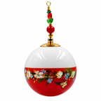 Boule de Noël artisanale personnalisable 6,5 cm, référence 26, vue 2 — Frise de petites fleurs sur rouge