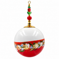 Boule de Noël artisanale personnalisable 6,5 cm, référence 26, vue 4 — Frise de petites fleurs sur rouge