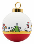 Famille Les Petits Bonheurs de Noël — Boule de Noël 5,5 cm — dessous rouge, porcelaine peinte à la main