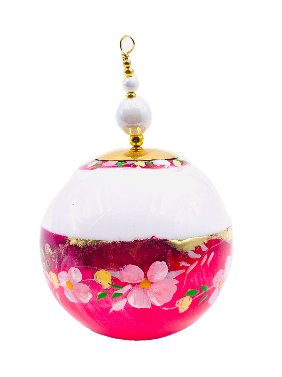 Boule de Noël fleurs avec perles — 7 cm — Réf. A02 — vue 1