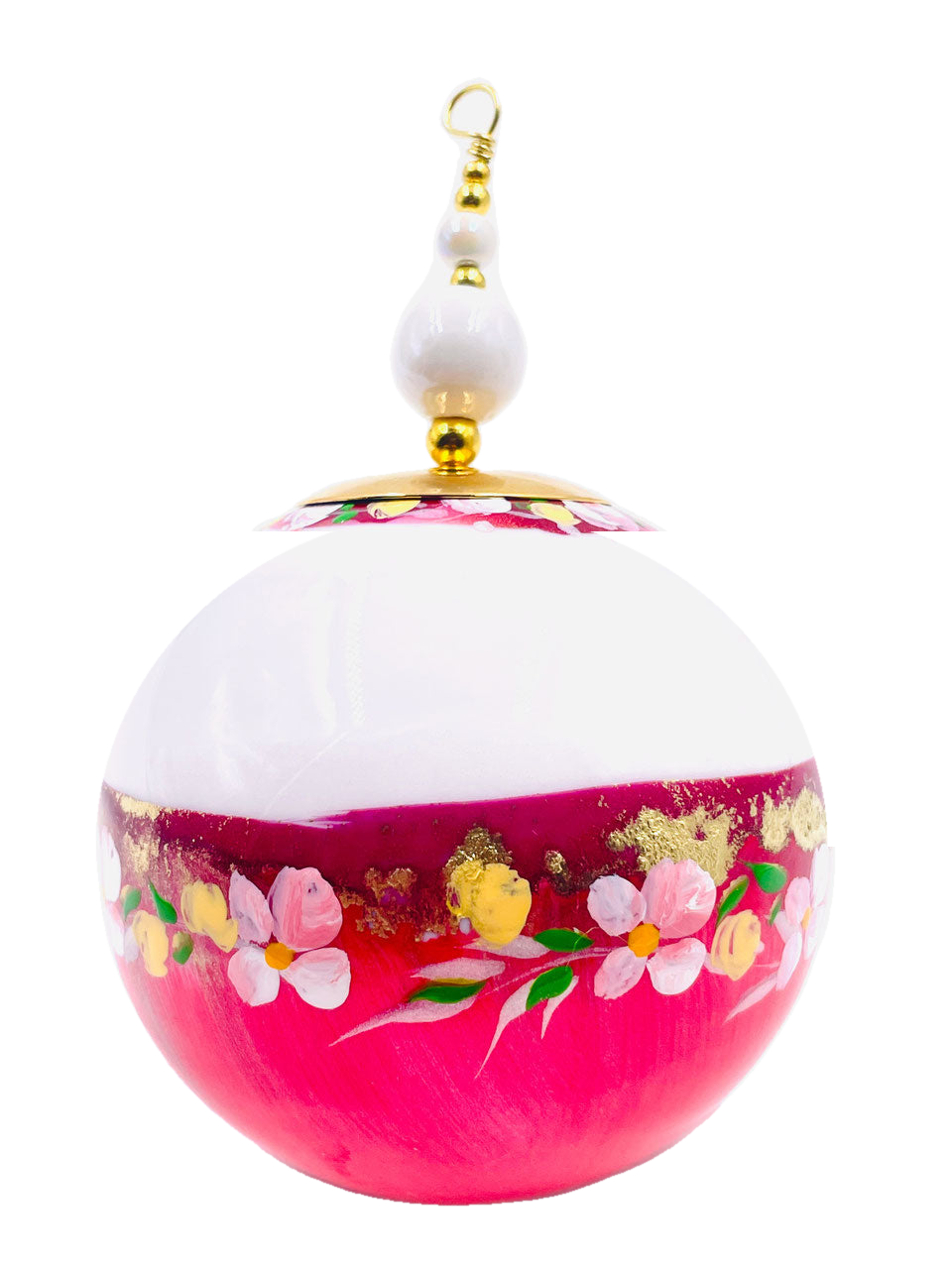 Boule de Noël fleurs avec perles — 7 cm — Réf. A02 — vue 3