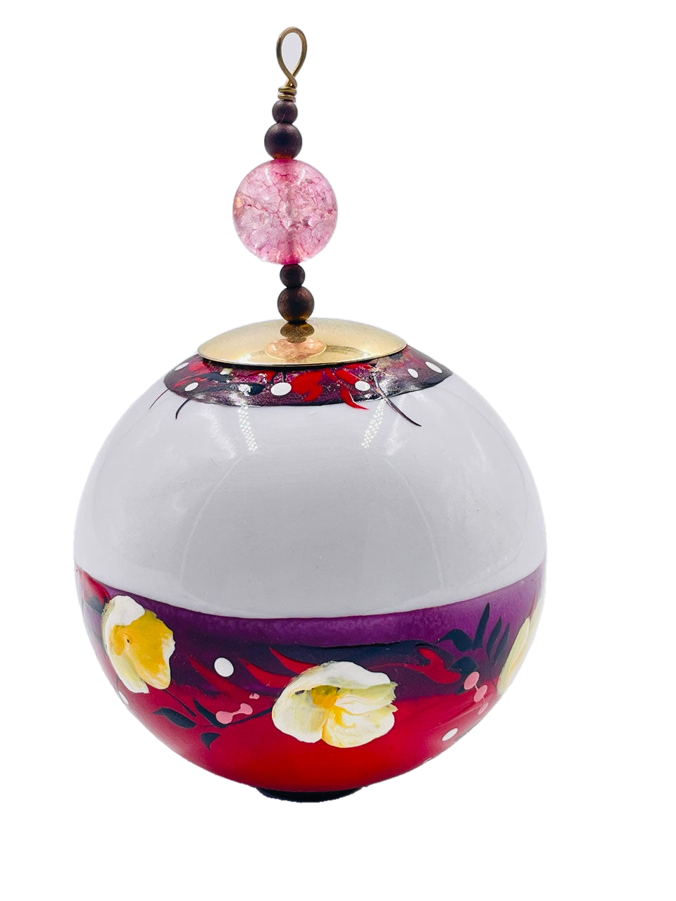 Boule de Noël fleurs avec perles — 7 cm — Réf. 04