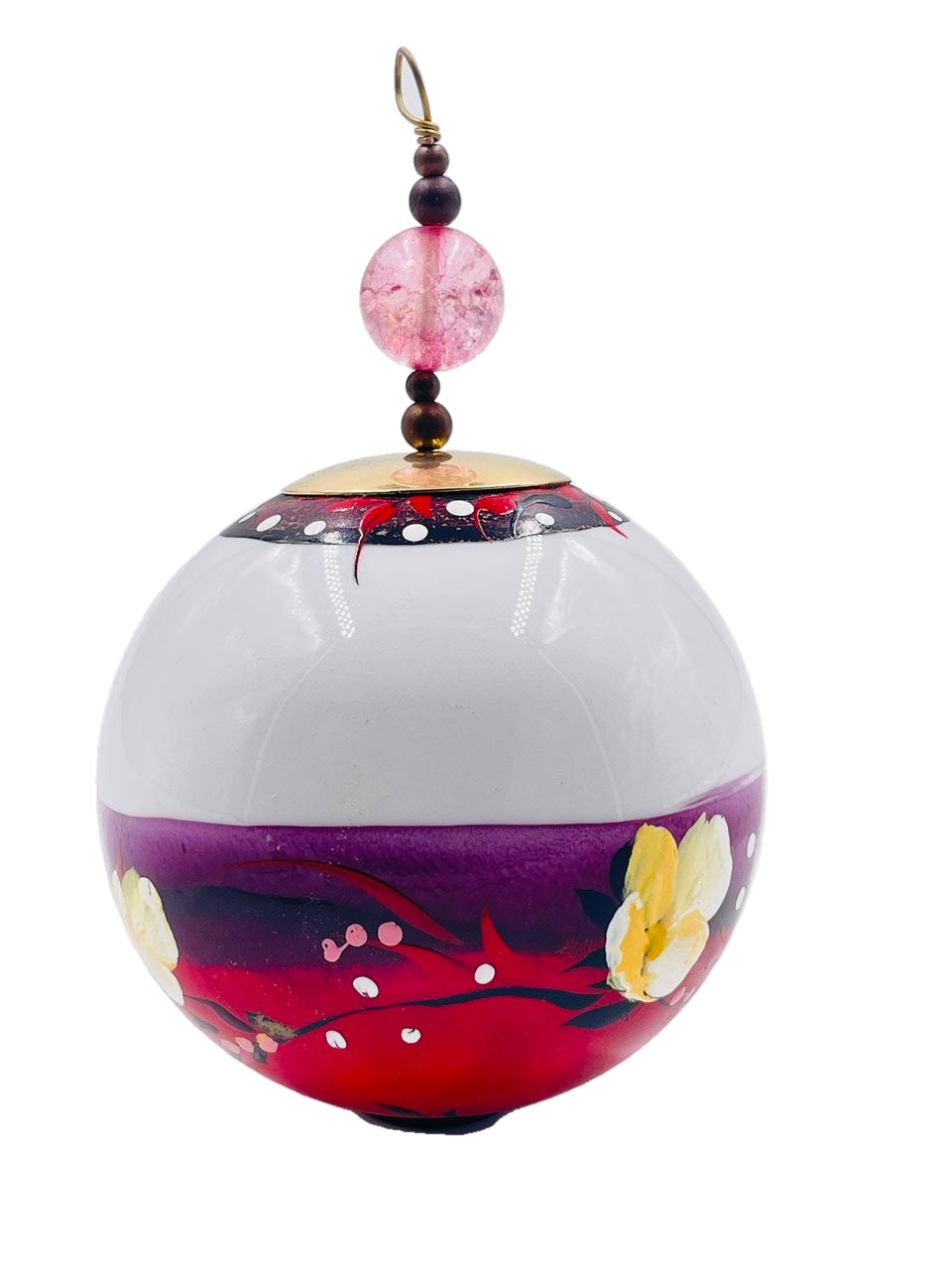 Boule de Noël fleurs avec perles — 7 cm — Réf. A04 — vue 2
