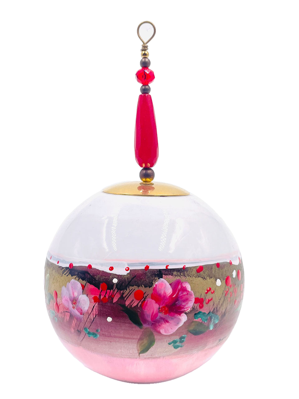 Boule de Noël fleurs avec perles — 7 cm — Réf. A05 — vue 1