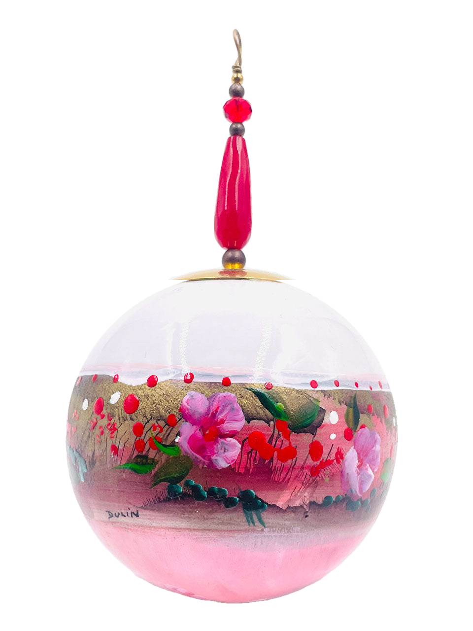 Boule de Noël fleurs avec perles — 7 cm — Réf. A05 — vue 2