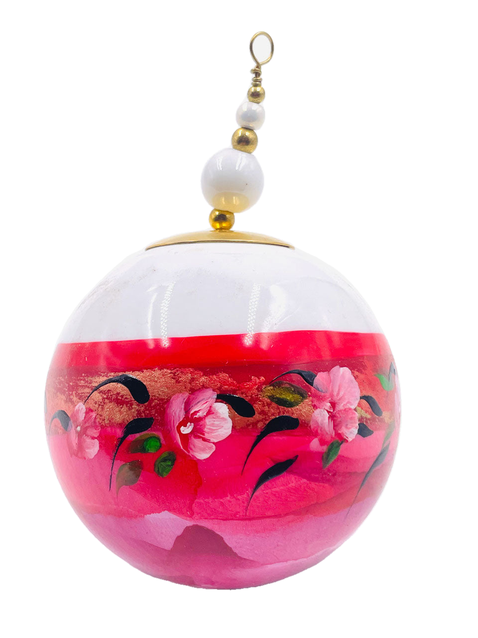 Boule de Noël fleurs avec perles — 7 cm — Réf. A11 — vue 1