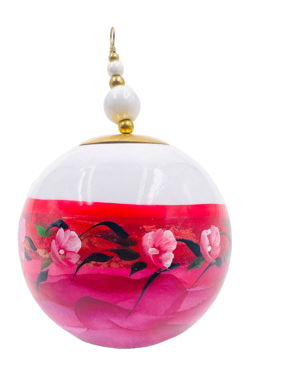 Boule de Noël fleurs avec perles — 7 cm — Réf. A11 — vue 2