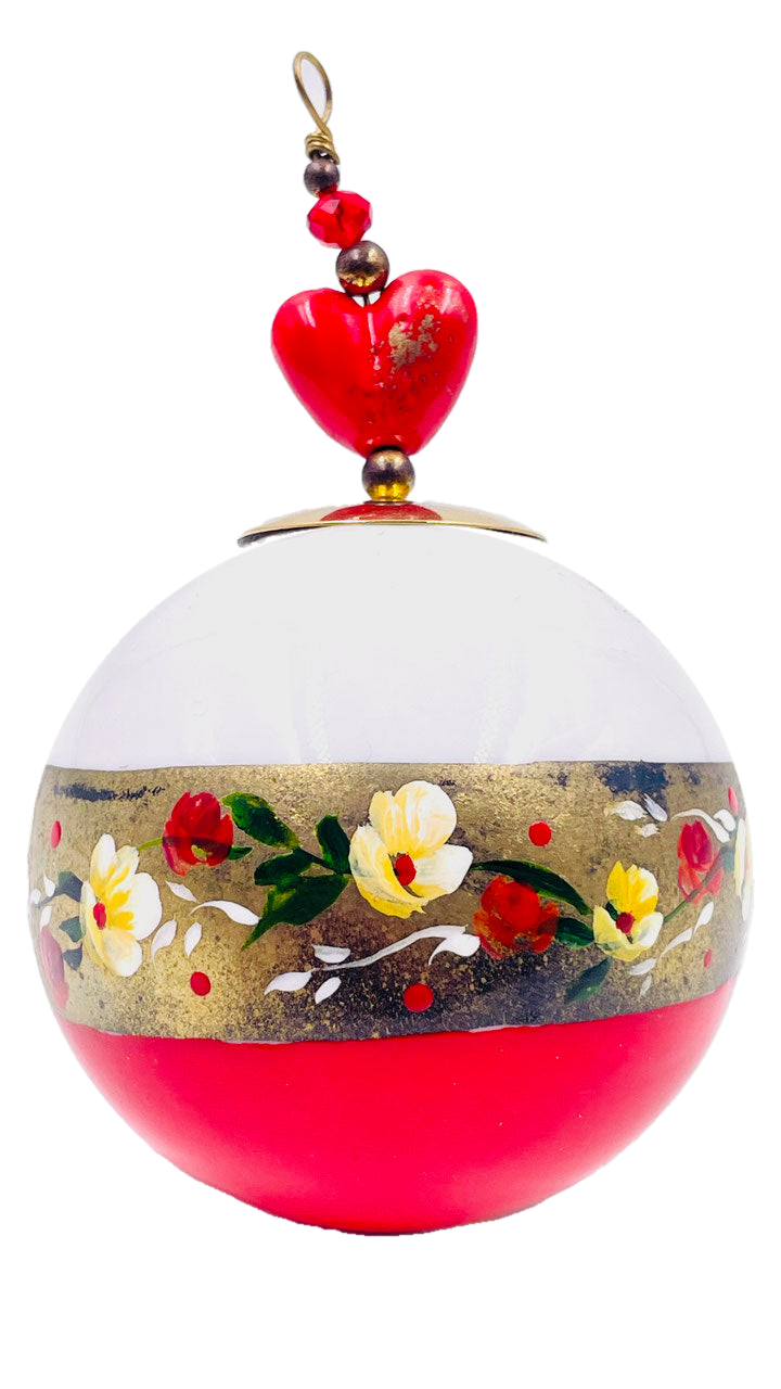 Boule de Noël fleurs avec perles — 7 cm — Réf. A13 — vue 3