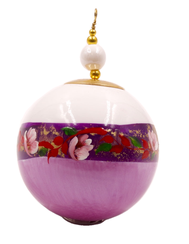 Boule de Noël fleurs avec perles — 7 cm — Réf. 14
