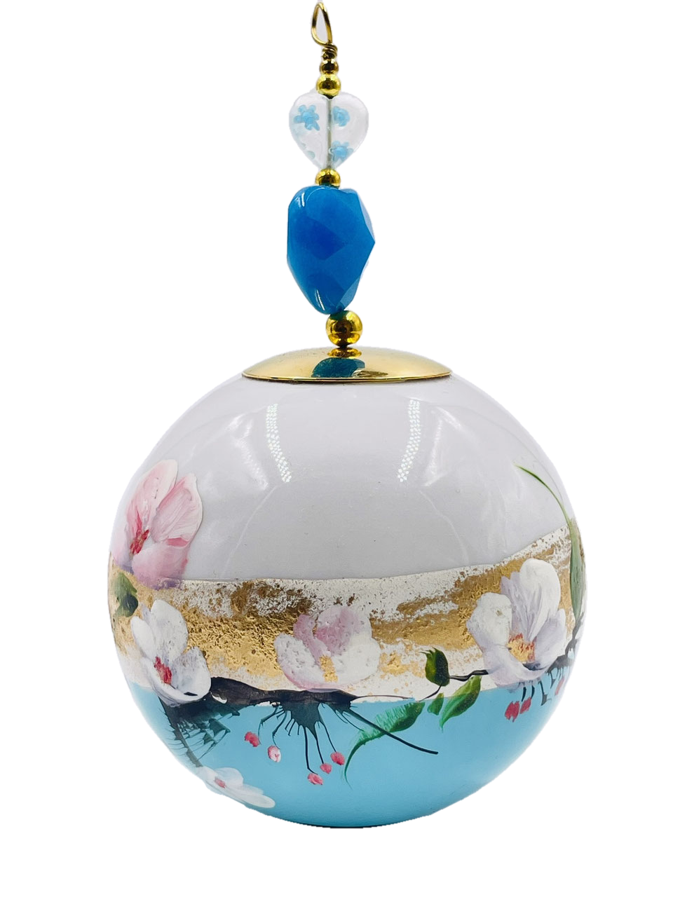 Boule de Noël fleurs avec perles — 7 cm — Réf. A18 — vue 2