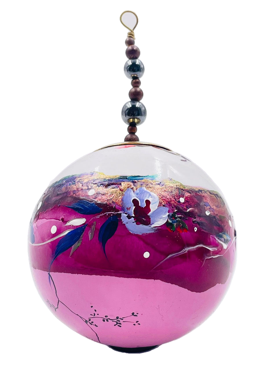 Boule de Noël fleurs avec perles — 7 cm — Réf. 21