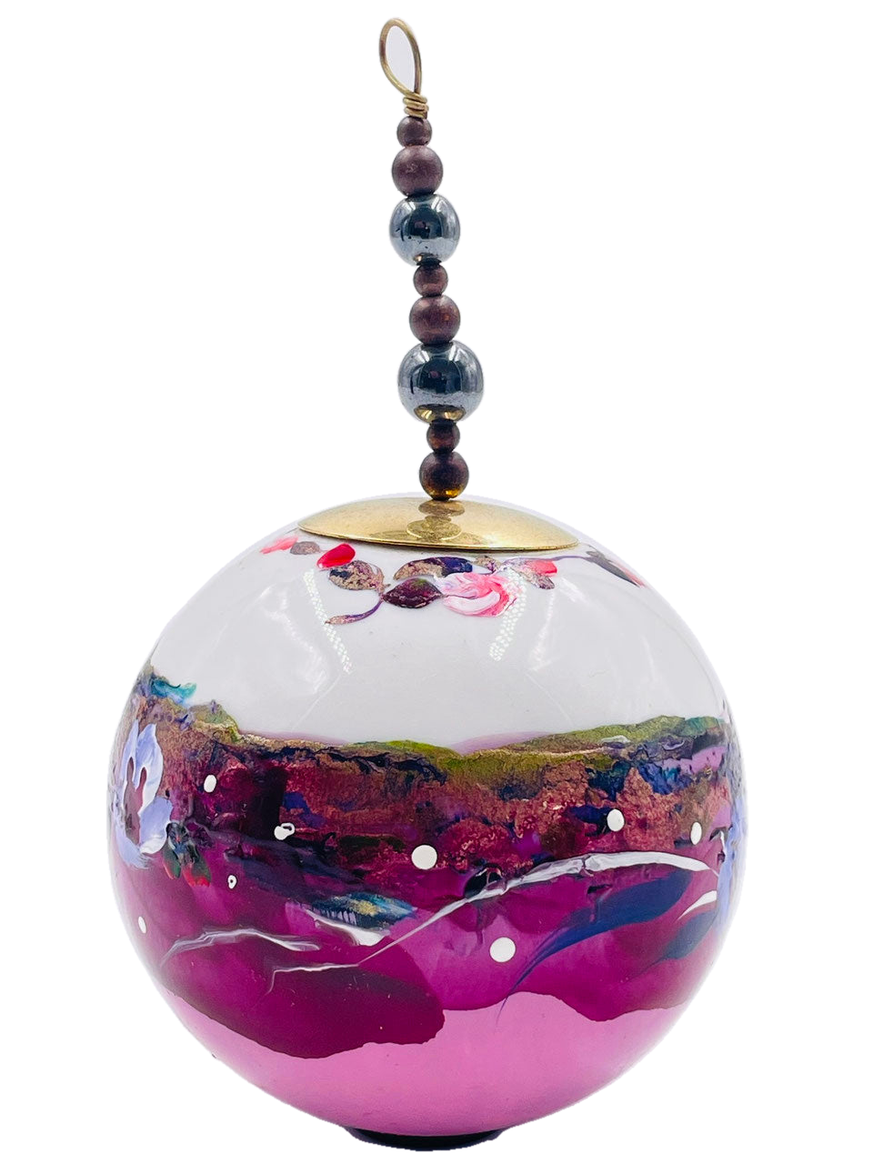 Boule de Noël fleurs avec perles — 7 cm — Réf. A21 — vue 2