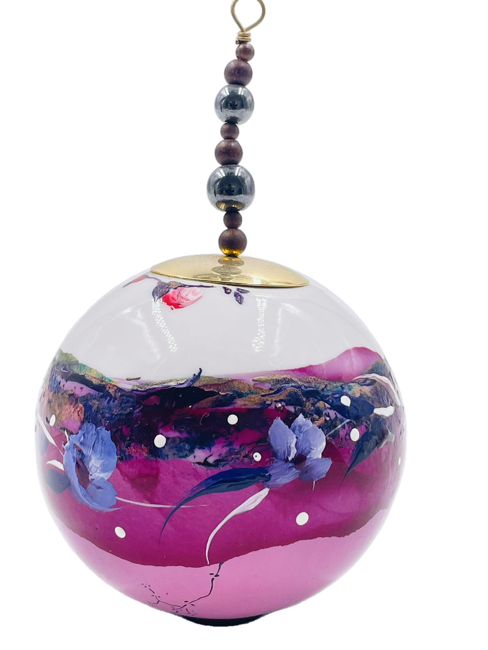 Boule de Noël fleurs avec perles — 7 cm — Réf. A21 — vue 3