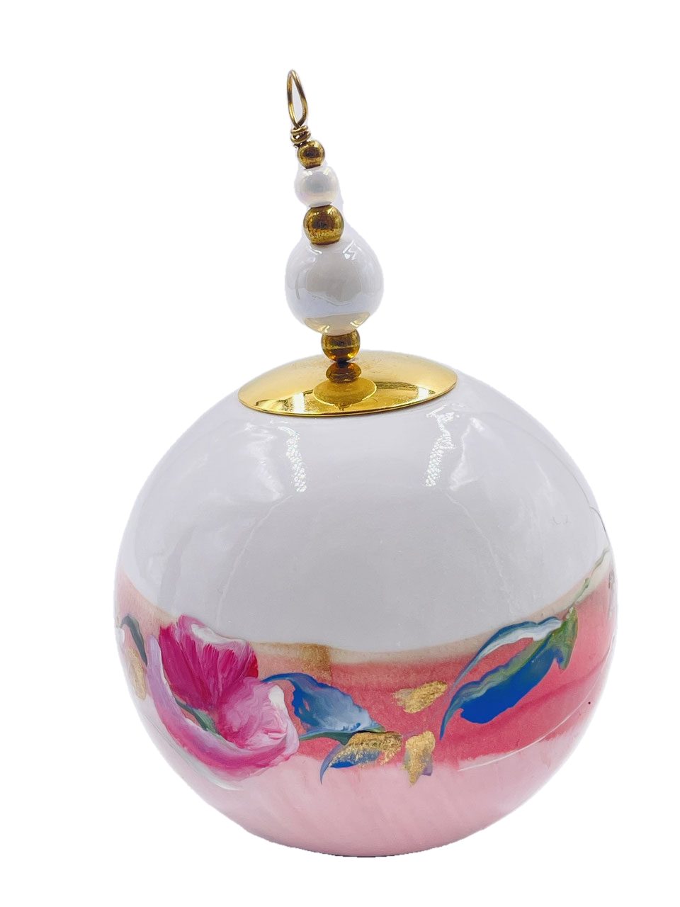 Boule de Noël fleurs avec perles — 7 cm — Réf. A23 — vue 2