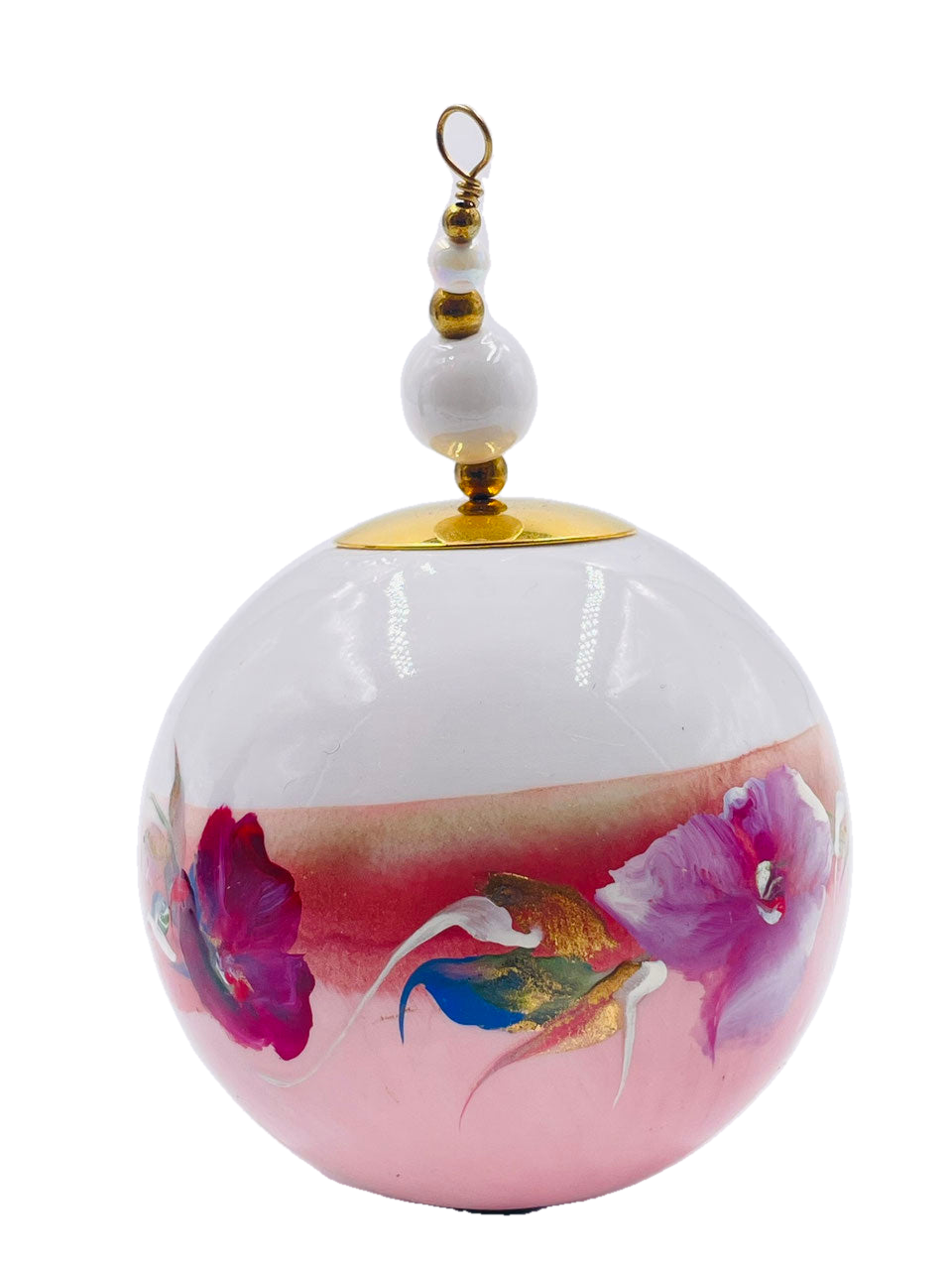 Boule de Noël fleurs avec perles — 7 cm — Réf. A23 — vue 3