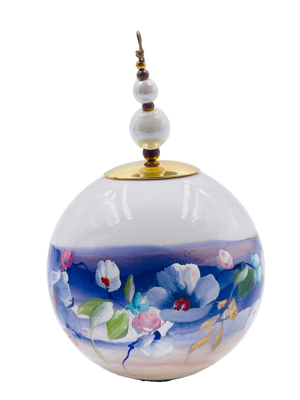 Boule de Noël fleurs avec perles — 7 cm — Réf. 20 — vue 1