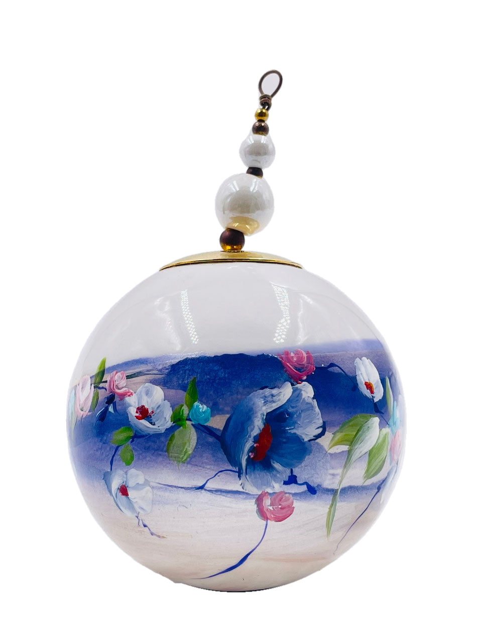 Boule de Noël fleurs avec perles — 7 cm — Réf. 20 — vue 3