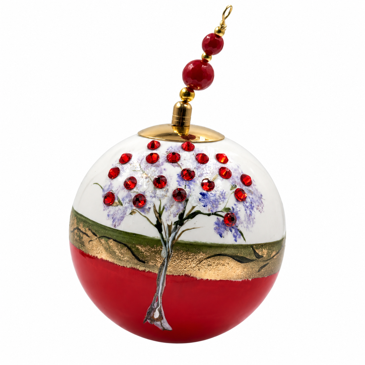 Boule de Noël en porcelaine avec perles et strass 8 cm, référence 01, vue complémentaire 4