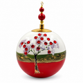 Boule de Noël en porcelaine avec perles et strass 8 cm, rouge et or, référence 01, vue de face