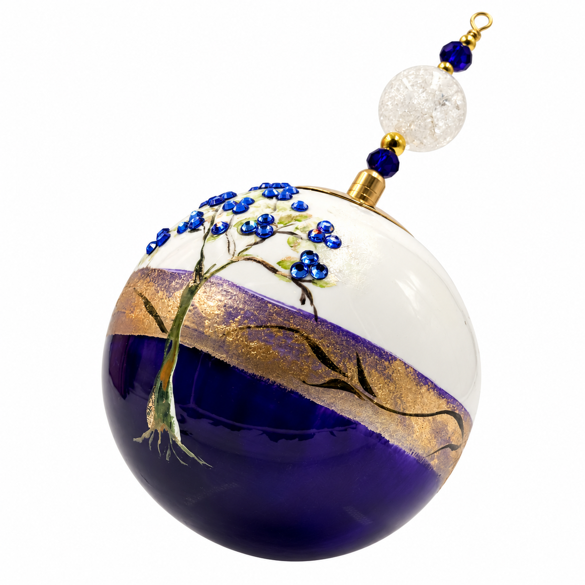 Boule de Noël en porcelaine avec perles et strass 8 cm, référence 02, vue complémentaire 1