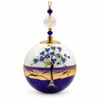 Boule de Noël en porcelaine avec perles et strass 8 cm – Réf. 02 – Bleu profond et strass bleus, vue de face