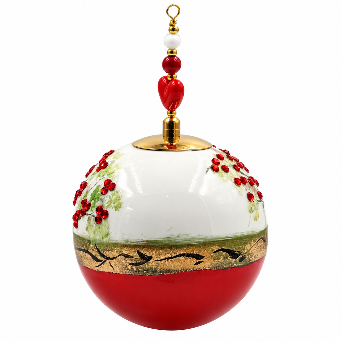 Boule de Noël en porcelaine avec perles et strass 8 cm, référence 03, vue complémentaire 5