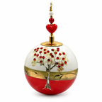 Boule de Noël en porcelaine avec perles et strass 8 cm – Réf. 03 – Rouge et cœur rouge, vue de face