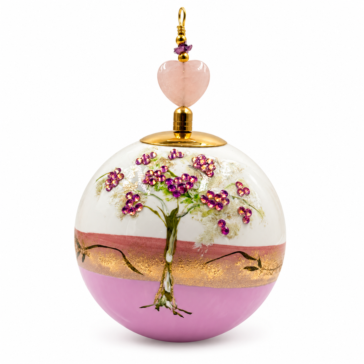 Boule de Noël perles et strass 8 cm – Réf. 04 – Rose et cœur rose pâle
