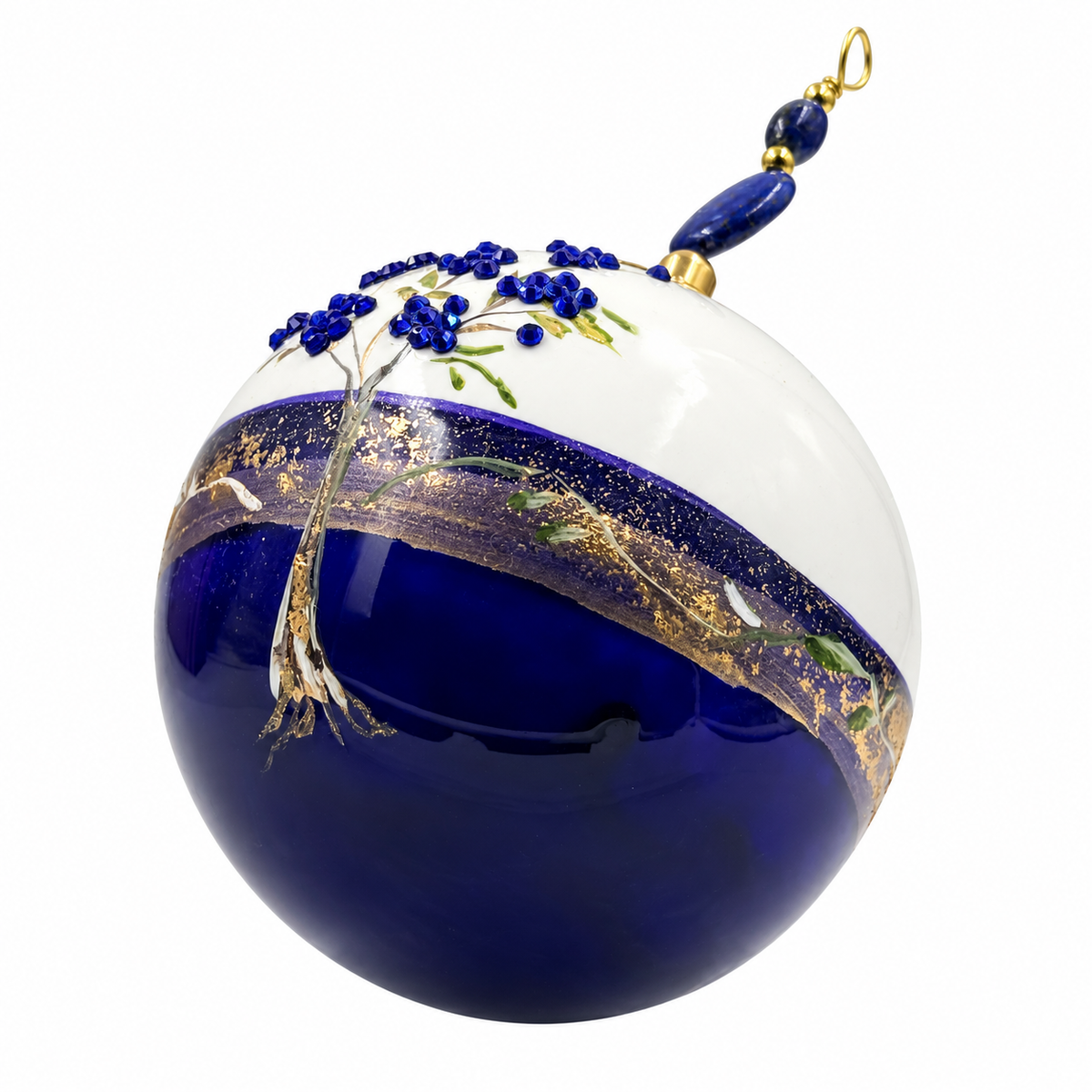Boule de Noël en porcelaine avec perles et strass 8 cm, référence 05, vue complémentaire 1