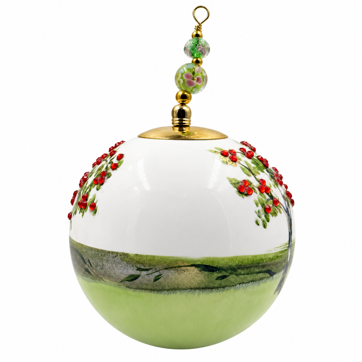 Boule de Noël en porcelaine avec perles et strass 8 cm, référence 06, vue complémentaire 3